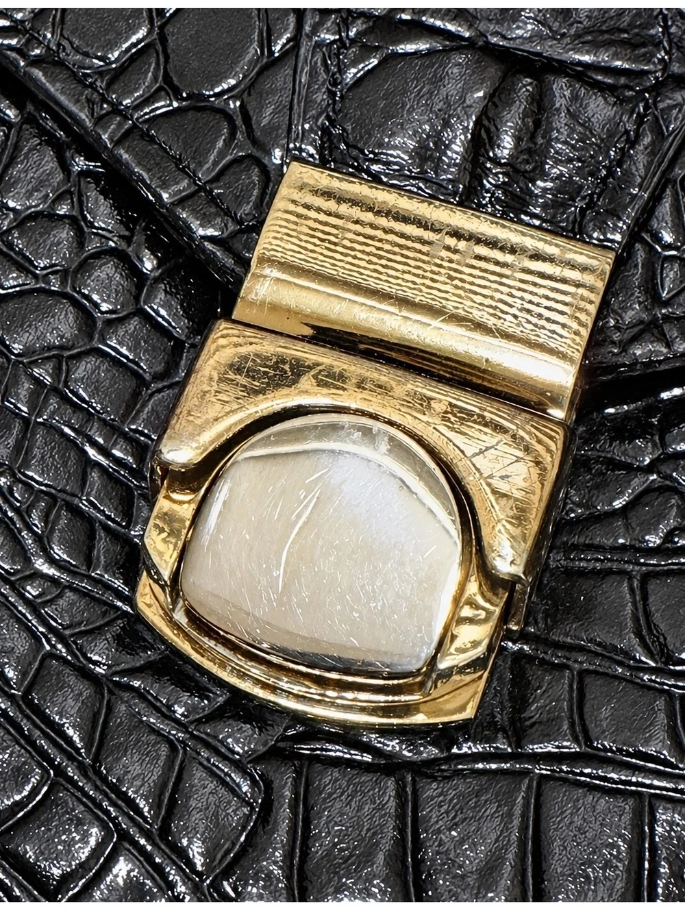 Vintage Crocodile Embossed Patent Leather Envelope Clutch
